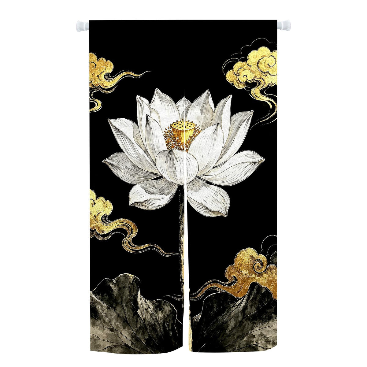 Lotus Noren Curtain (Black White / 28.3"W x 59"L (Pack of 1))