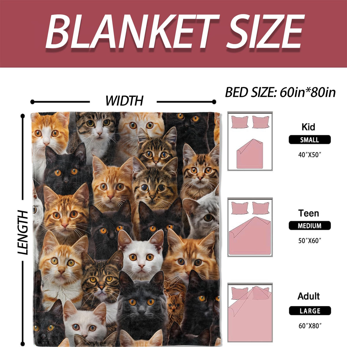 Cat Faces Flannel Blanket 50x60in (50x60 Inch / Cat)