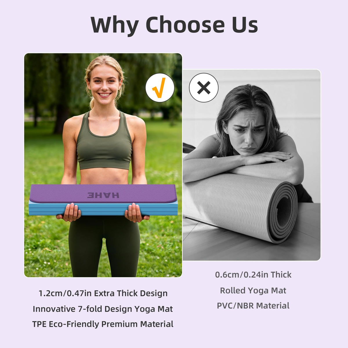 7 Fold Design Extra Thick Yoga Mat 72"L x 24"W x 0.47" (Purple & Sky Blue)