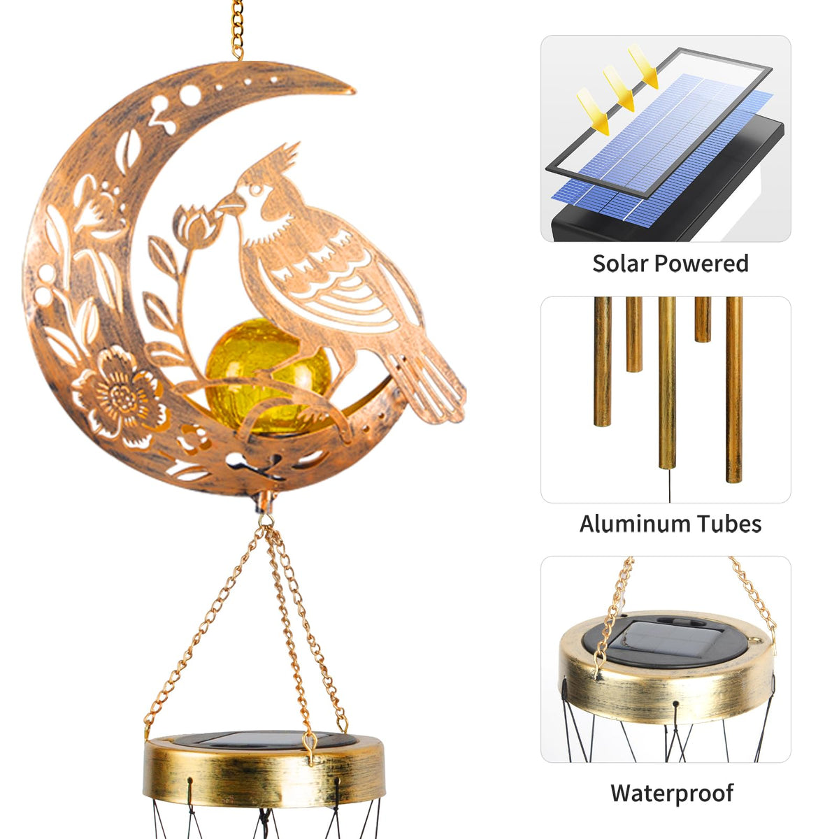 Rosefinch Solar Wind Chime for Outside (Rosefinch)