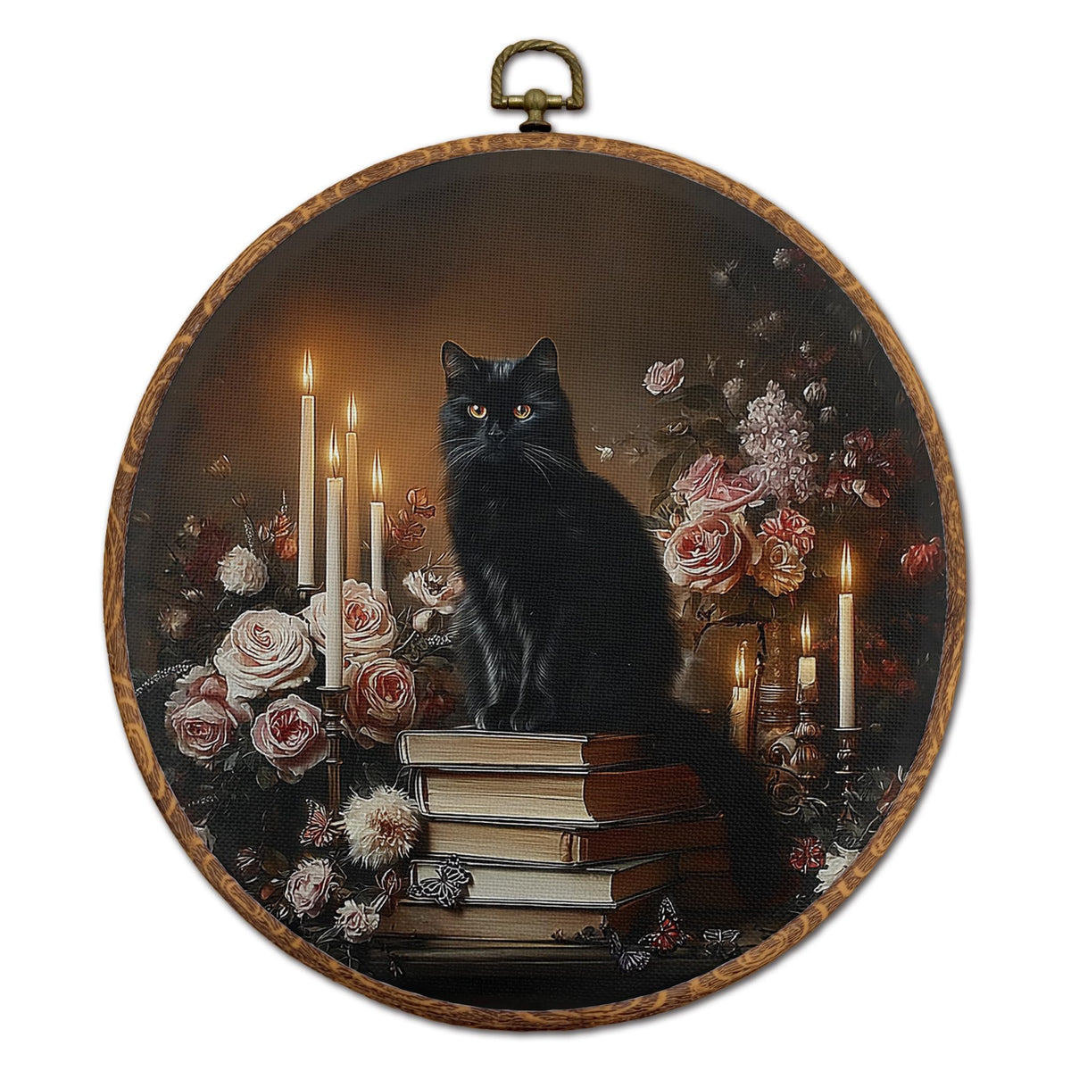 Vintage Black Cat Floral Round Wall Art (06Child)