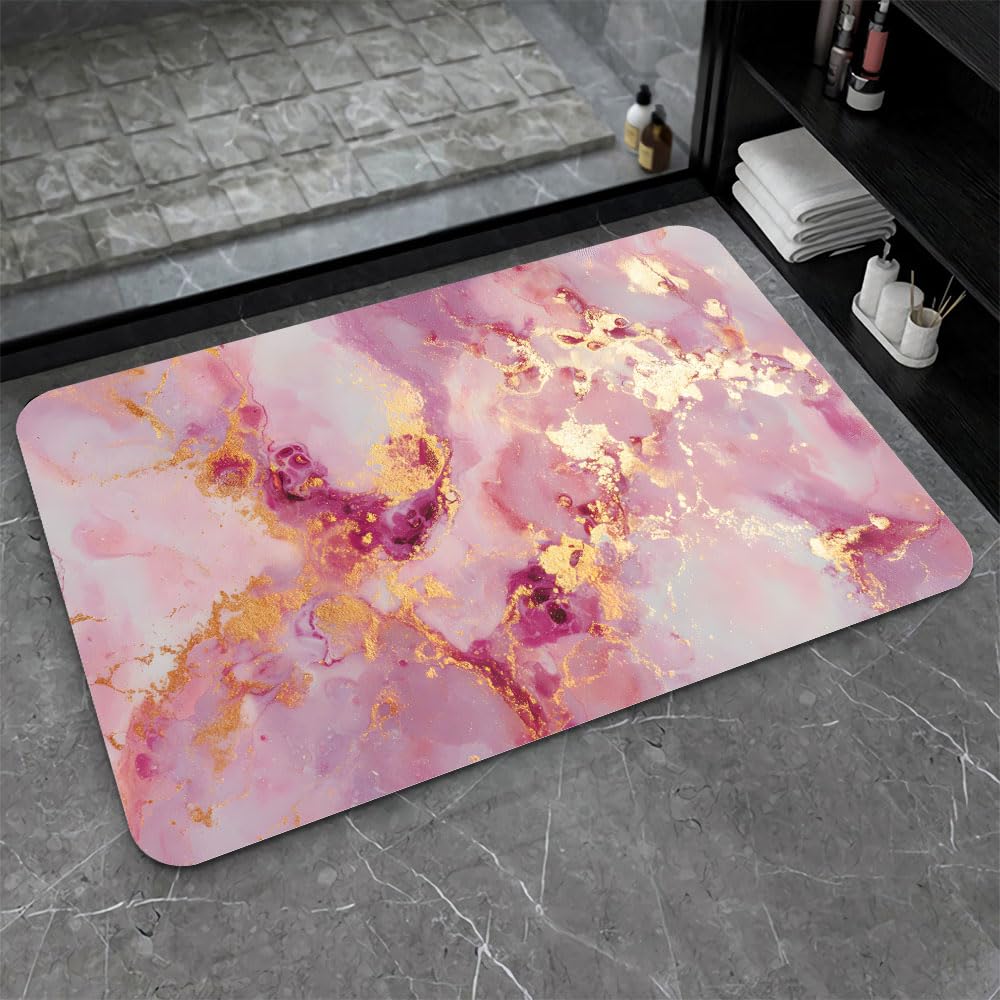 Bath Mat Bathroom Rug (Sofe Pink Gold Marble / 20 x 31 inches)