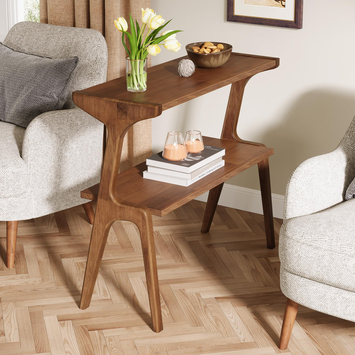Set of 2 Solid Wood Side Table (Rustic Brown)