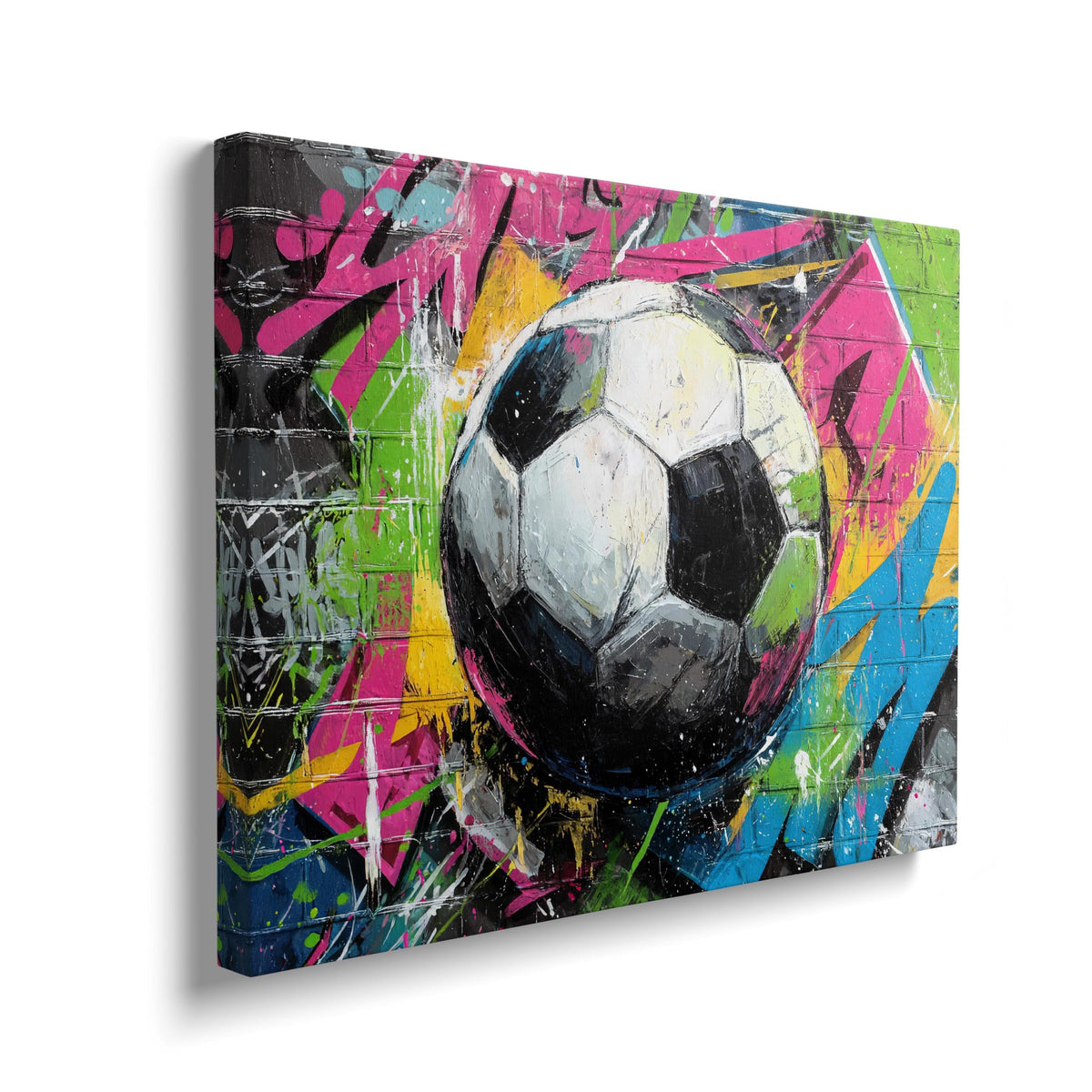 Soccer Canvas Wall Art Colourful Football Painting Framed ArtWork 20"x24" (Graffiti Soccer / 24"L x 20"W)