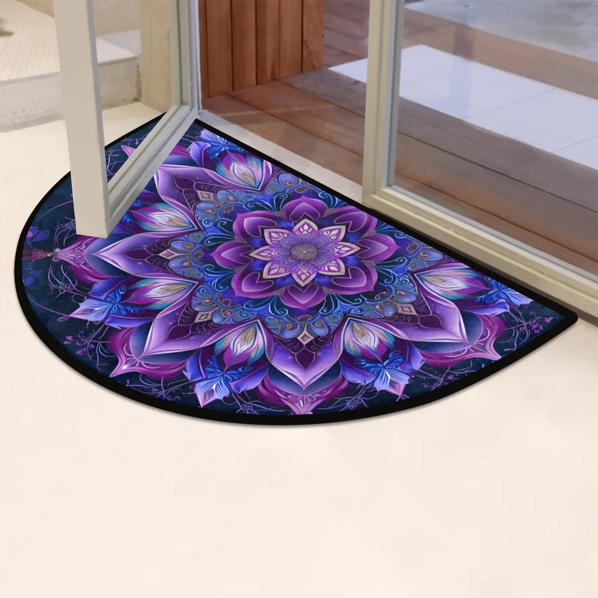 Mandala Purple Half Round Door Mat Semi Moon Rug Fireplace Carpet Area Rugs (A:a-6)