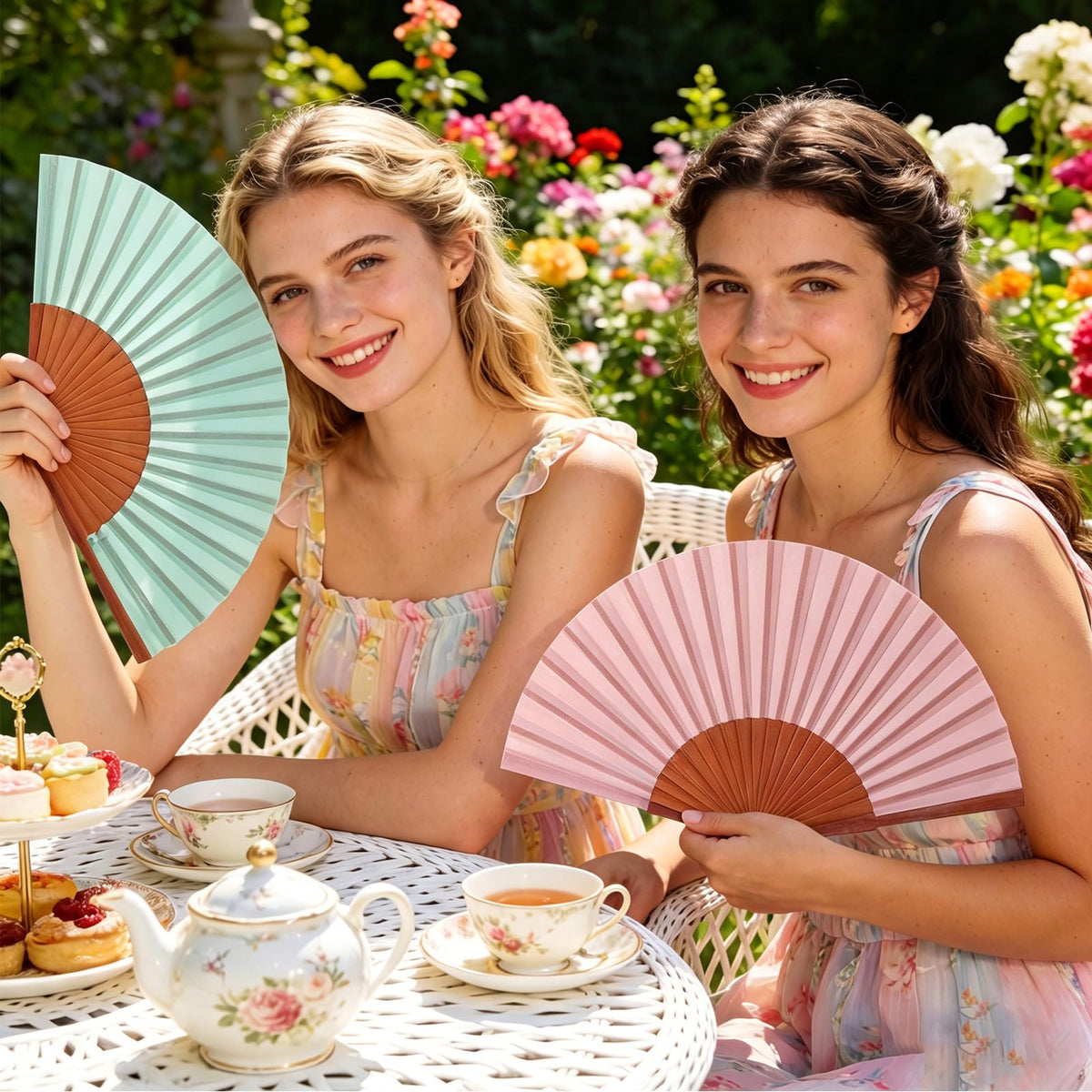 4 Pcs Silk Handheld Folding Fan Women Wood Spanish Fan (Morandi Color)