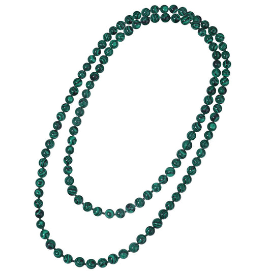 108 Mala Beaded Long Necklace Hand Knotted for Women (Green Peafowl 1)