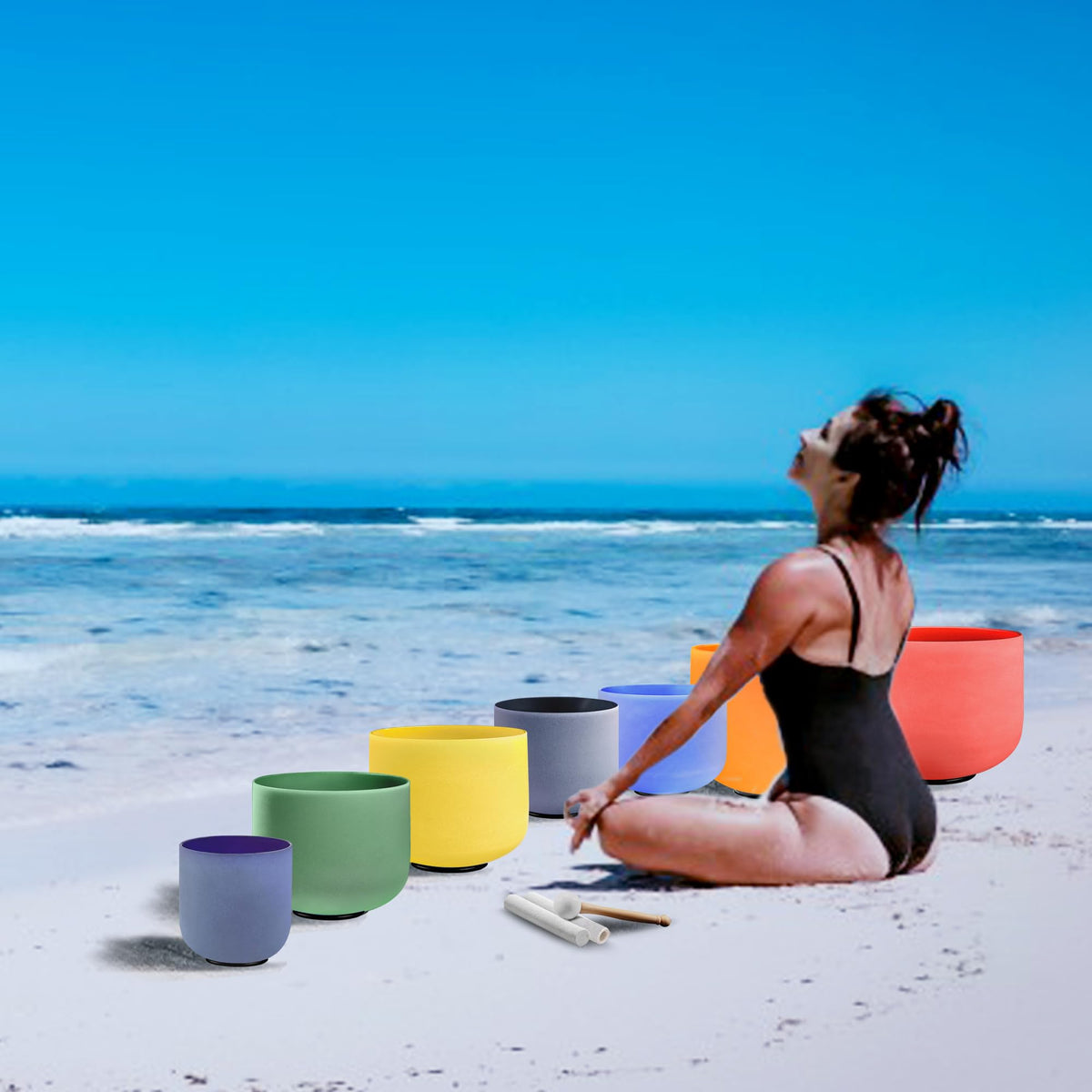 432Hz 7 12 Inch Colored Crystal Singing Bowl Set of 7 (7-12 Inch 432Hz / Colored)