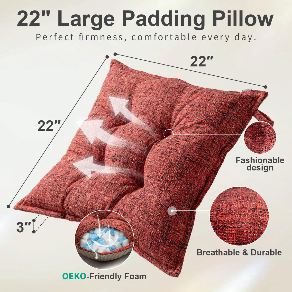 SINSOSSO Large Floor Pillows 22" (Red)
