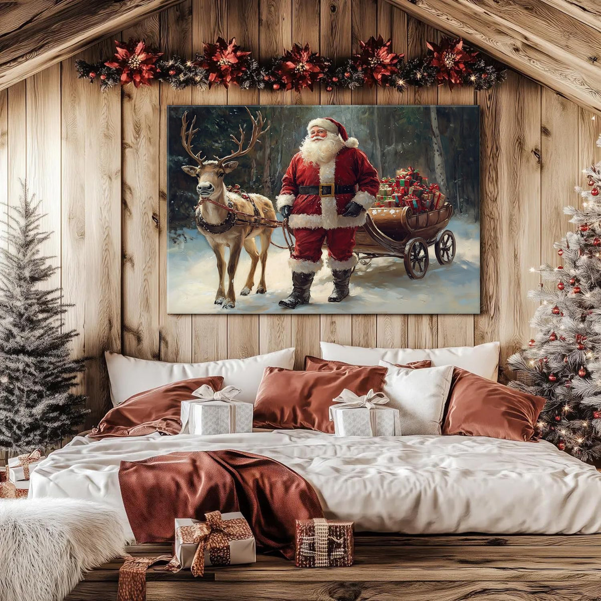 Winter Snowy Forest Landscape Wall Art Santa Style Painting Home Decoration 32x48in (48"L x 32"W / Santa Claus)