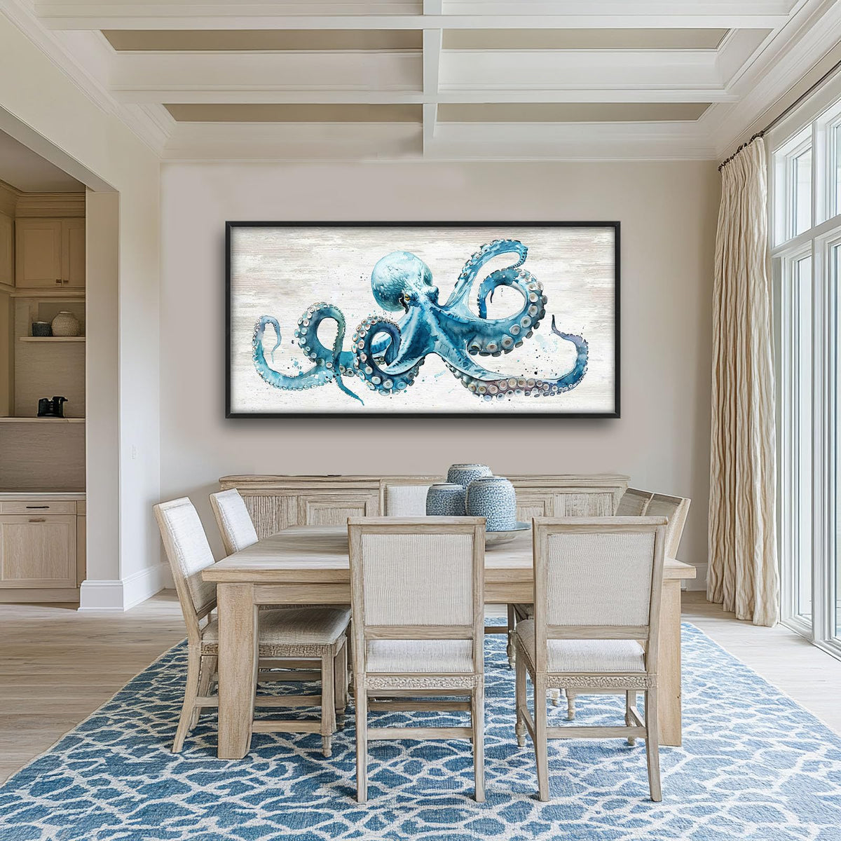 Octopus Large Wall Art Ocean Sea Nautical Pictures Rustic Blue Octopus Animal Wall Decor Canvas Print Painting Artwork for Bathroom Living Room Bedroom 60L x 30W (Octopus / 60"L x 30"W)