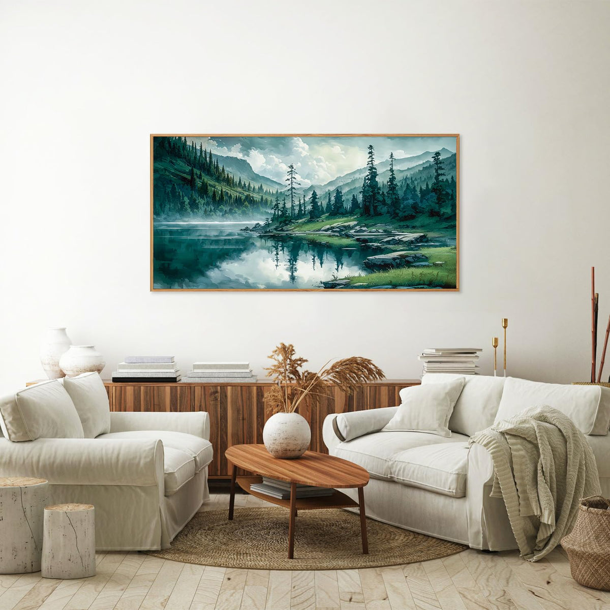 Large Nature Forest Framed Canvas Wall Art (Mountain Forest / 40"L x 20"W)