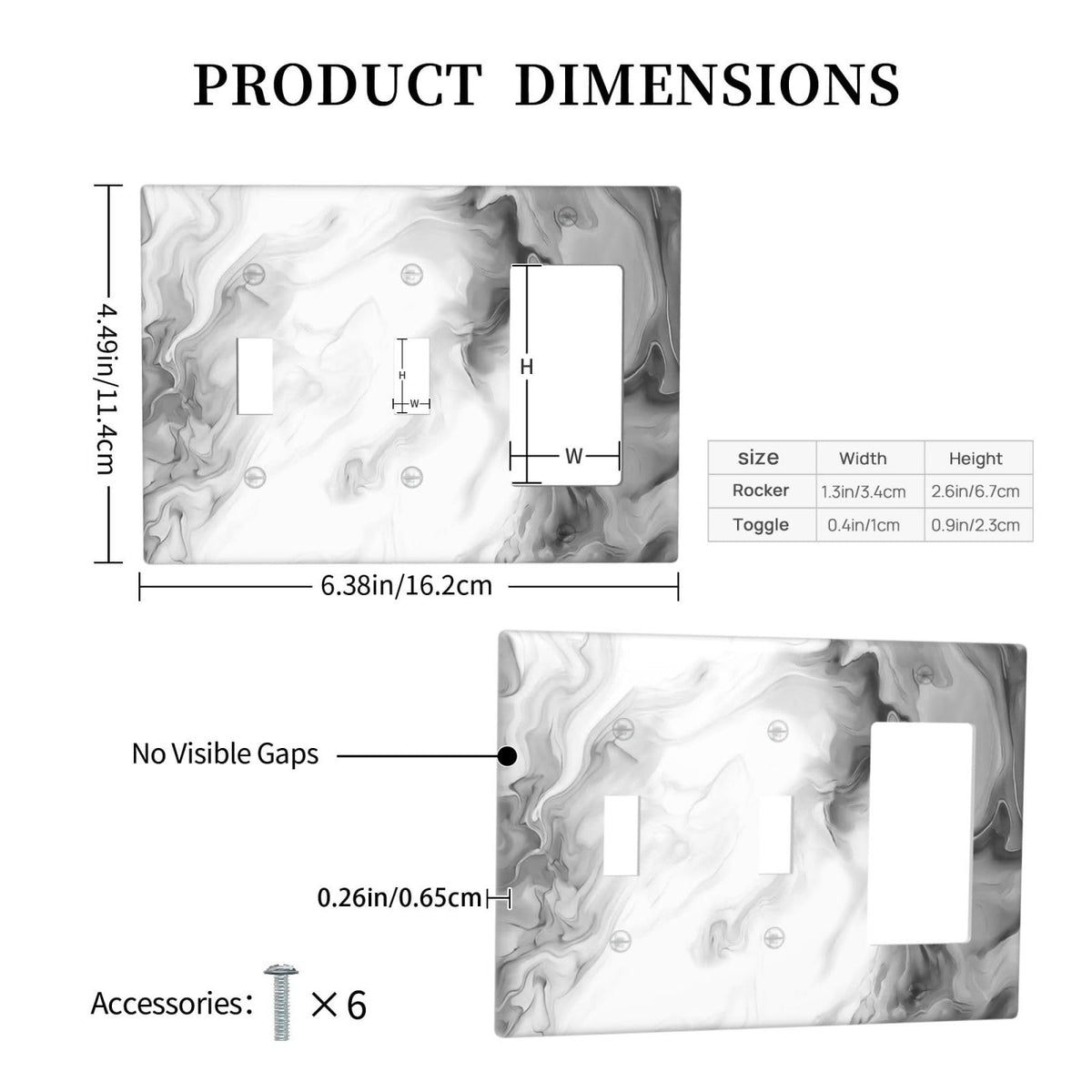 White Black Grey Ombre Marble 3 Gang 2 Toggle 1 Decorator (White Black/Grey Ombre Marble / 2 Toggle 1 Decorator)