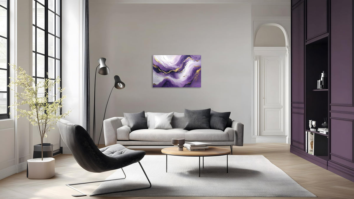 1 Pcs Purple Wall Art Purple Pictures for Wall Plum Color and Gold Abstract Canvas Picture Print on Canvas Plum Color Pictures for Bedroom for Room Decor Stretched and Framed 24x36 inch (36"L x 24"W / Purple Gold)