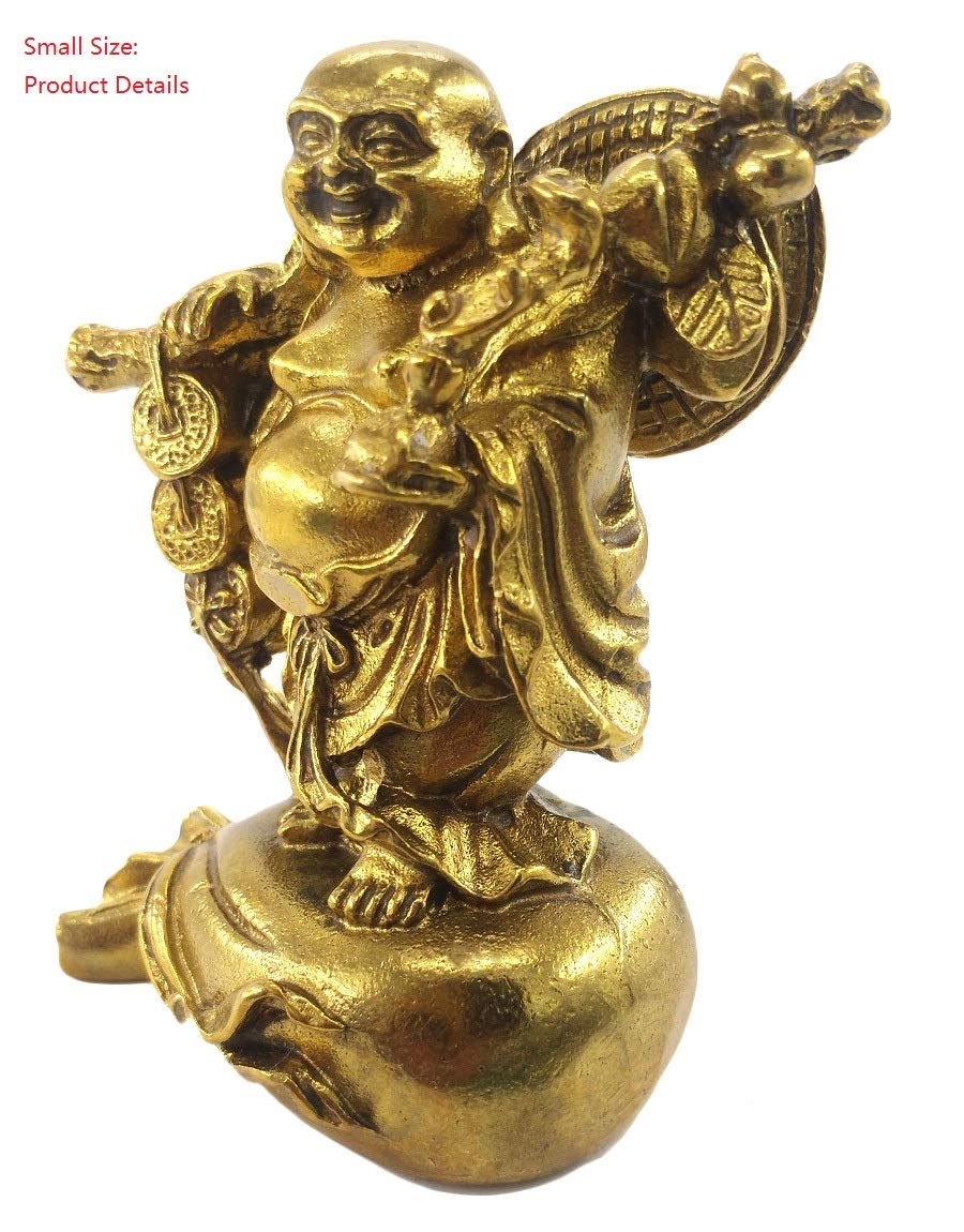 Fengshui Statue Buddha Brass Statues Laughing Buddha Carrying Bag God of Wealth Figurines Buddha Statues Home Decor Housewarming Congratulatory Gift (Small)