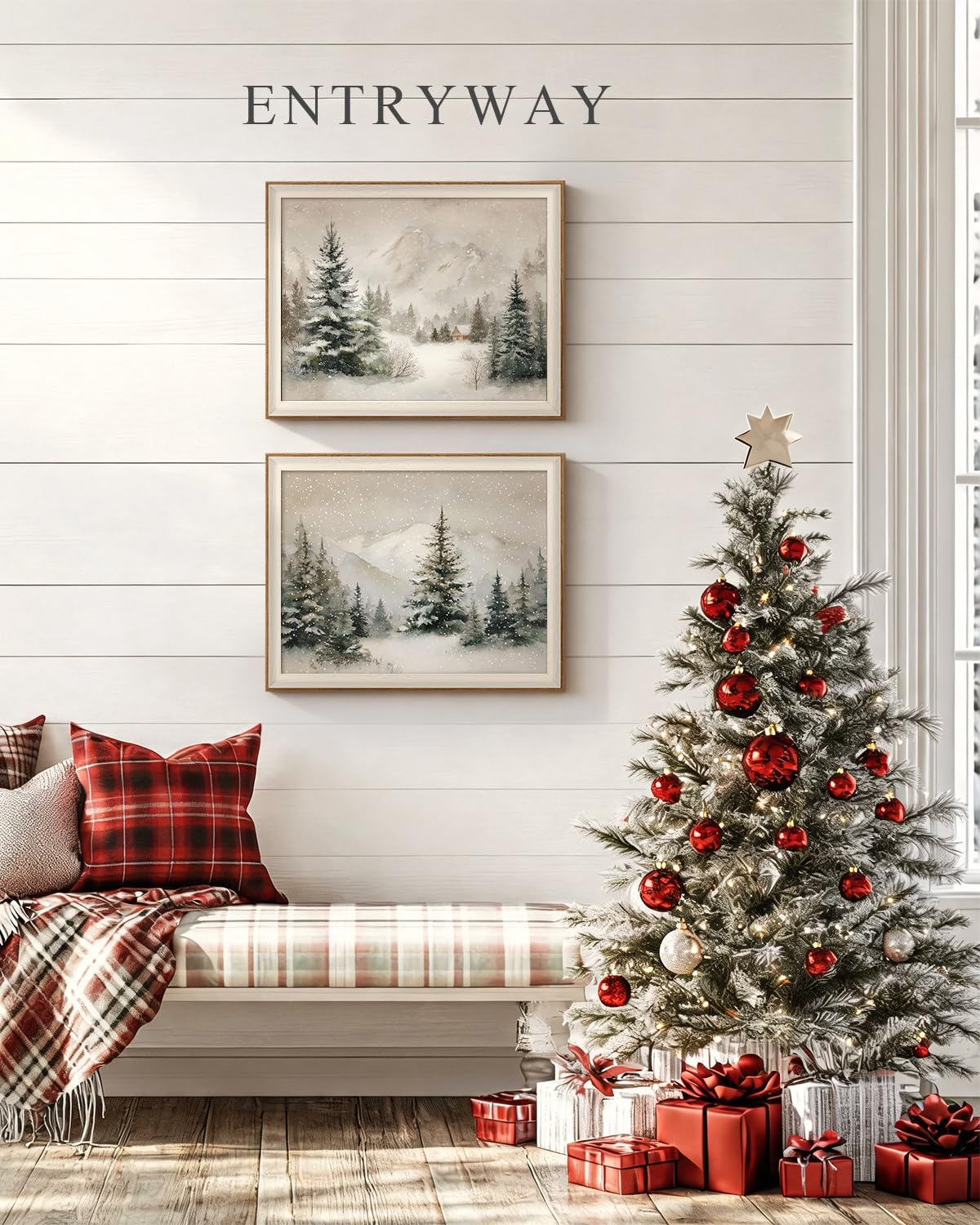 Framed Christmas Snow Forest Landscape Wall Art Set (Watercolor Forest / 16"L x 20"W)