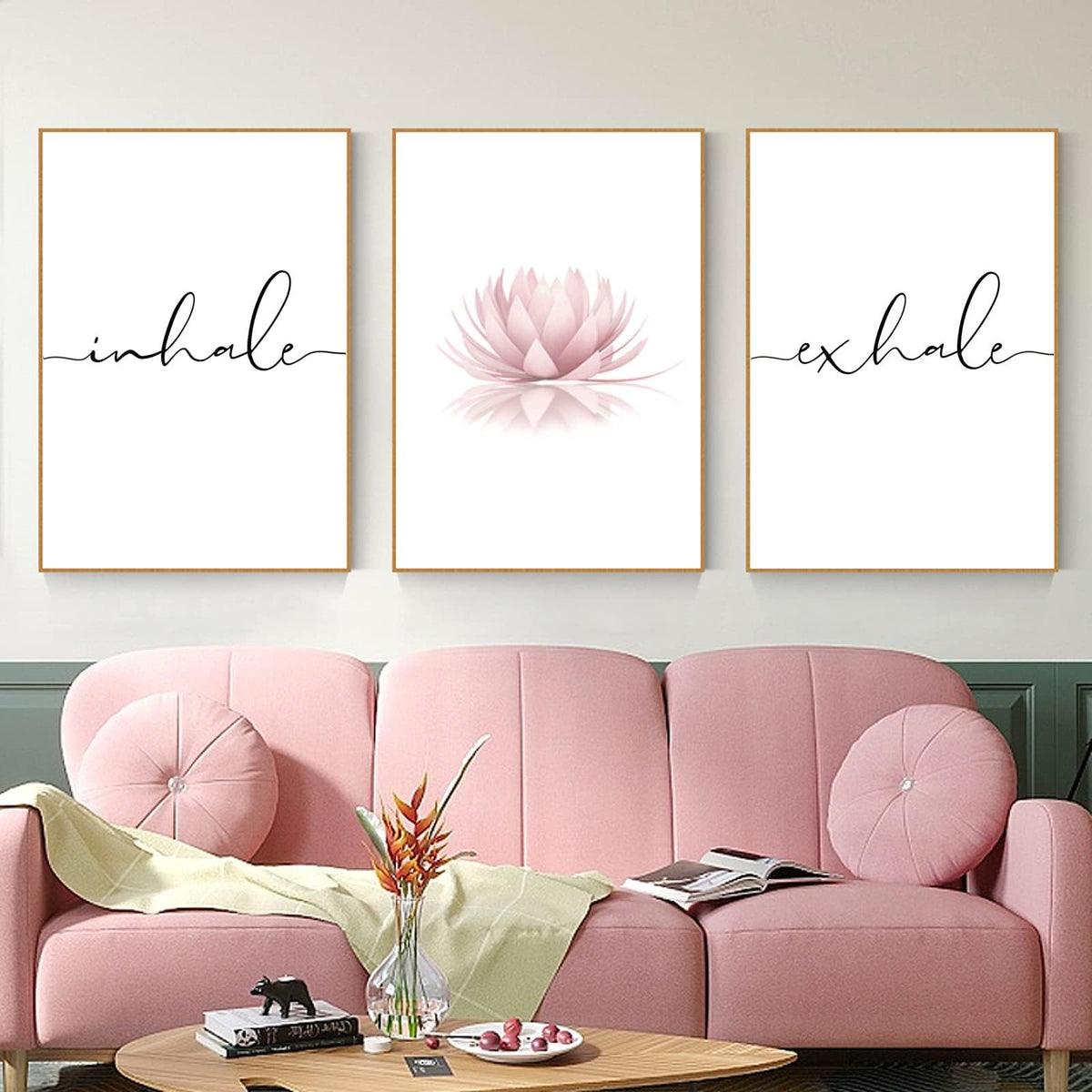 Inhale Exhale Wall Art Zen Canvas Decor Yoga Lotus Wall Art Calming Meditation Artwork Pink Yoga Poster Zen Pictures Painting for Living Room Bedroom 24x36 Inch Unframed Set of 3 (Unframed / Yoga Wall Art / 36"L x 24"W)