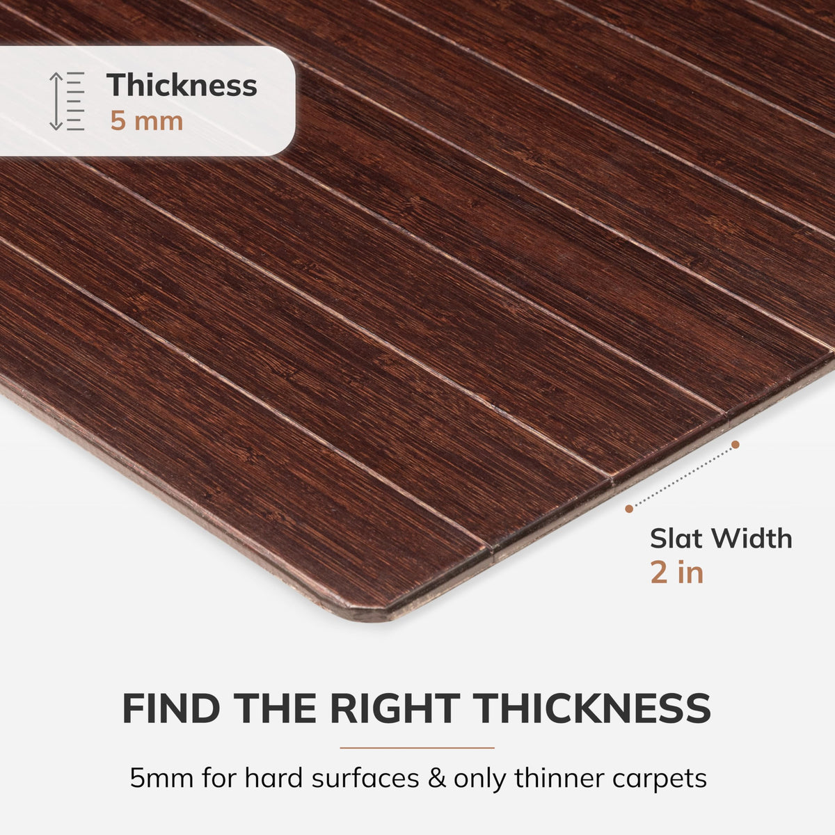 52" x 48" Bamboo Office Chair Mat for Carpet & Hardwood Floor (Dark Cherry / 52" x 48" / Without Lip)