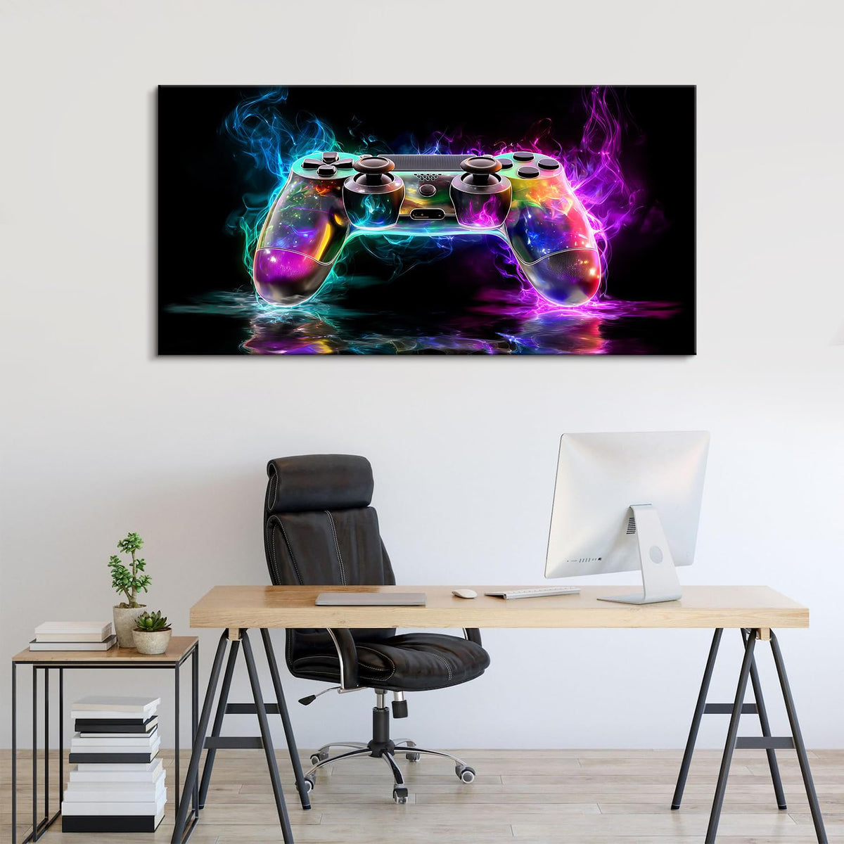 Large Game Controller Canvas Wall Art Abstract Gamer Picture Wall Decor Boys Games Bedroom Decor Colorful Abstract Neon Gamepad Poster for Teenage Men Game Room Artwork Home Decorations 30x60” (60"L x 30"W / Game)
