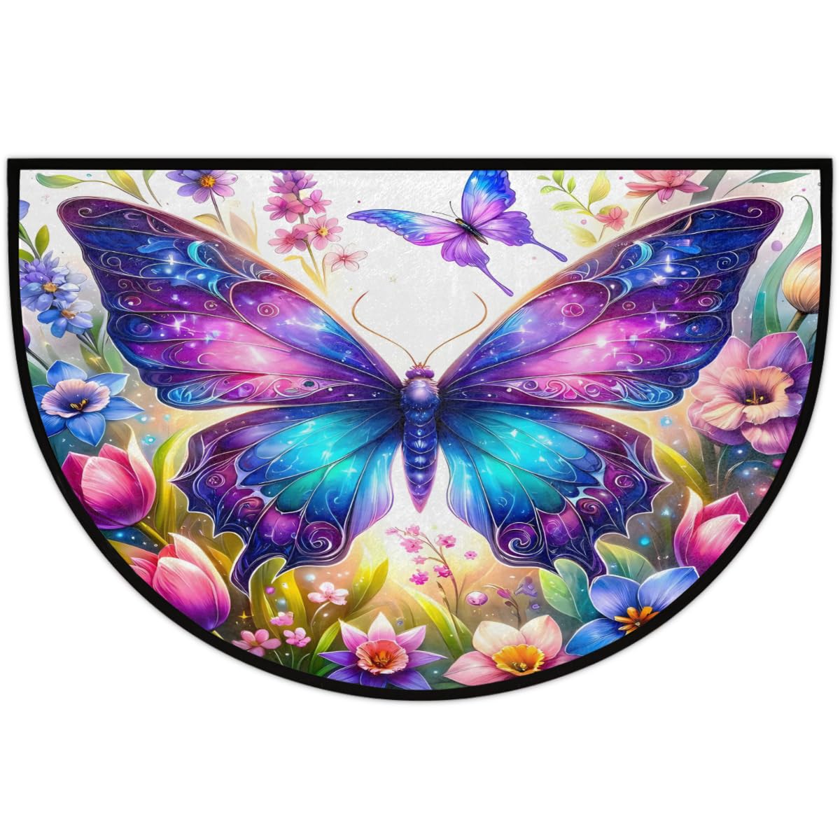 Half Round Doormat Butterfly Flower Spring Semi Circle Rug Non Slip Indoor Outdoor Entrance Half Moon Rug Washable Front Floor Mat for Kitchen Bathroom Patio Fireplace Holiday Decor (Z:butterfly 04)