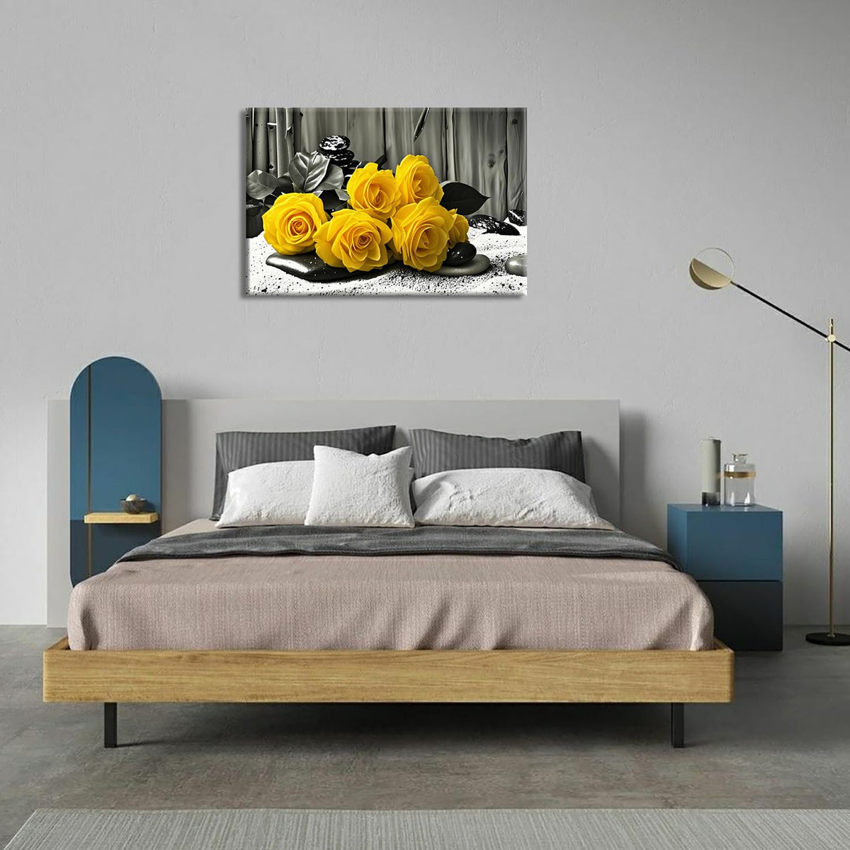 Black and White Yellow Roses Bathroom Wall Decor Modern Zen Artwork Unique Gift Idea for Bedroom Bathroom Office Home Decor （rose (30.00L" X20.00W'' / rose-4)
