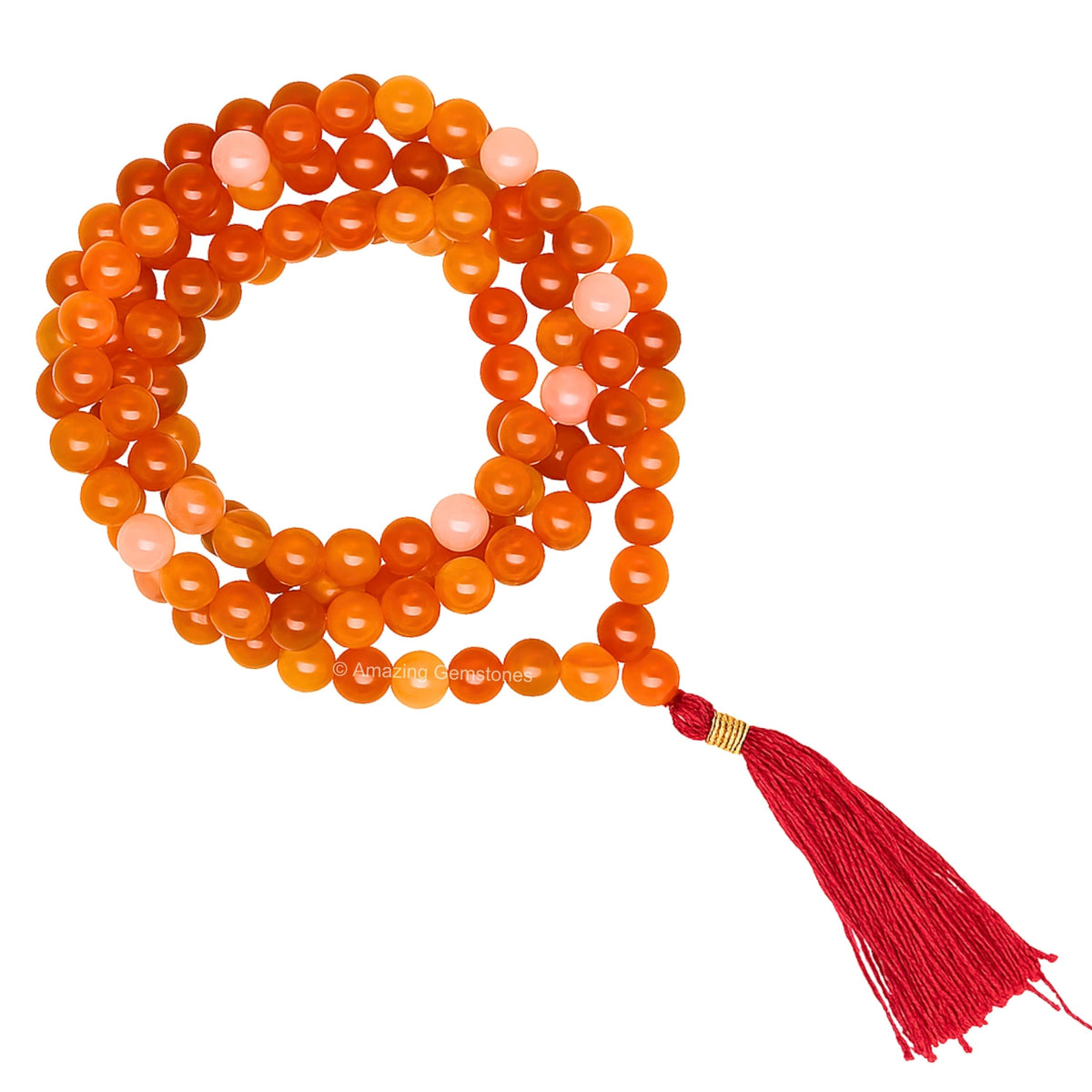 Carnelian Buddhist Prayer Beads Japa Mala with 108 Meditation Beads (Without Knots / Carnelian)