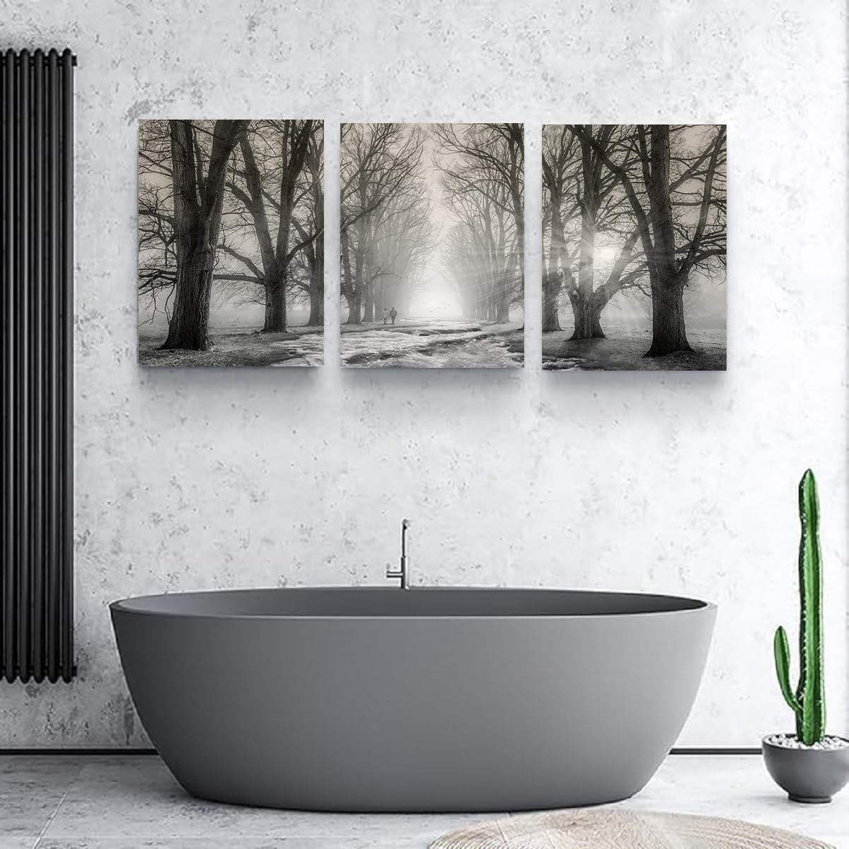 Bathroom Wall Art Black and White Forest Pictures Tree Canvas Prints Art Landscape Painting Modern Office Artwork for Bedroom Wall Art Living Room Decor Kitchen Home Decorations (BAtreeH-3 / 12"x16"inches x 3 pcs)