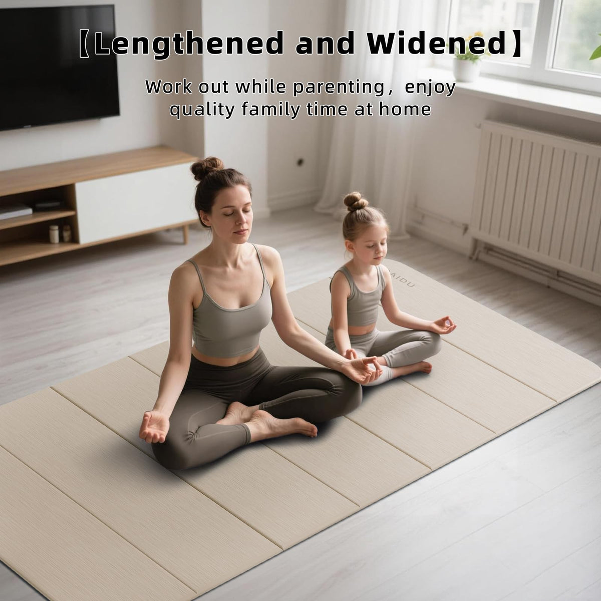 Foldable Yoga Mat 10MM Thick 75‘’x40‘“ Quick Fold Easy Storage (Beige+Black)