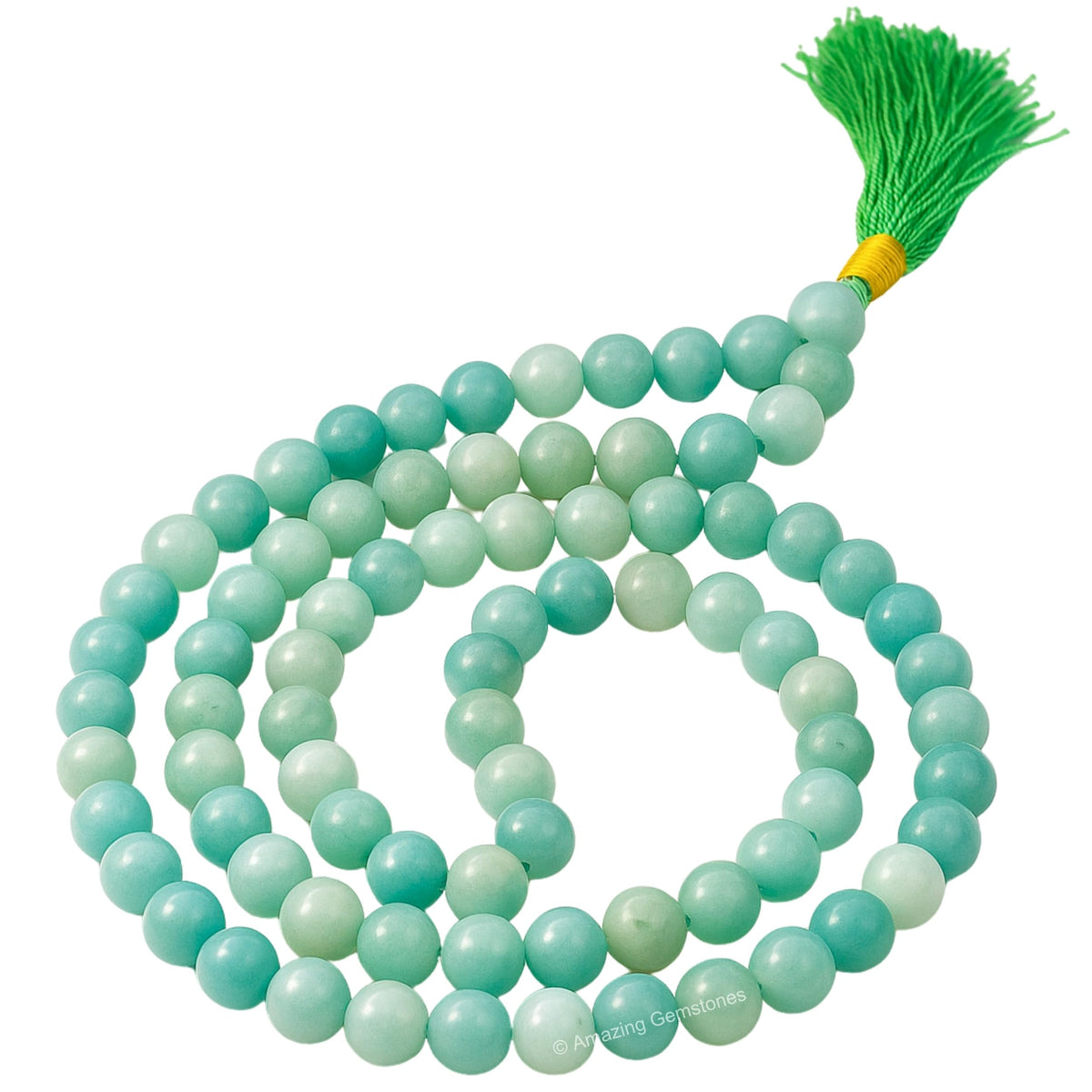 Amazonite Buddhist Prayer Beads Japa Mala with 108 Meditation Beads (Without Knots / Amazonite)