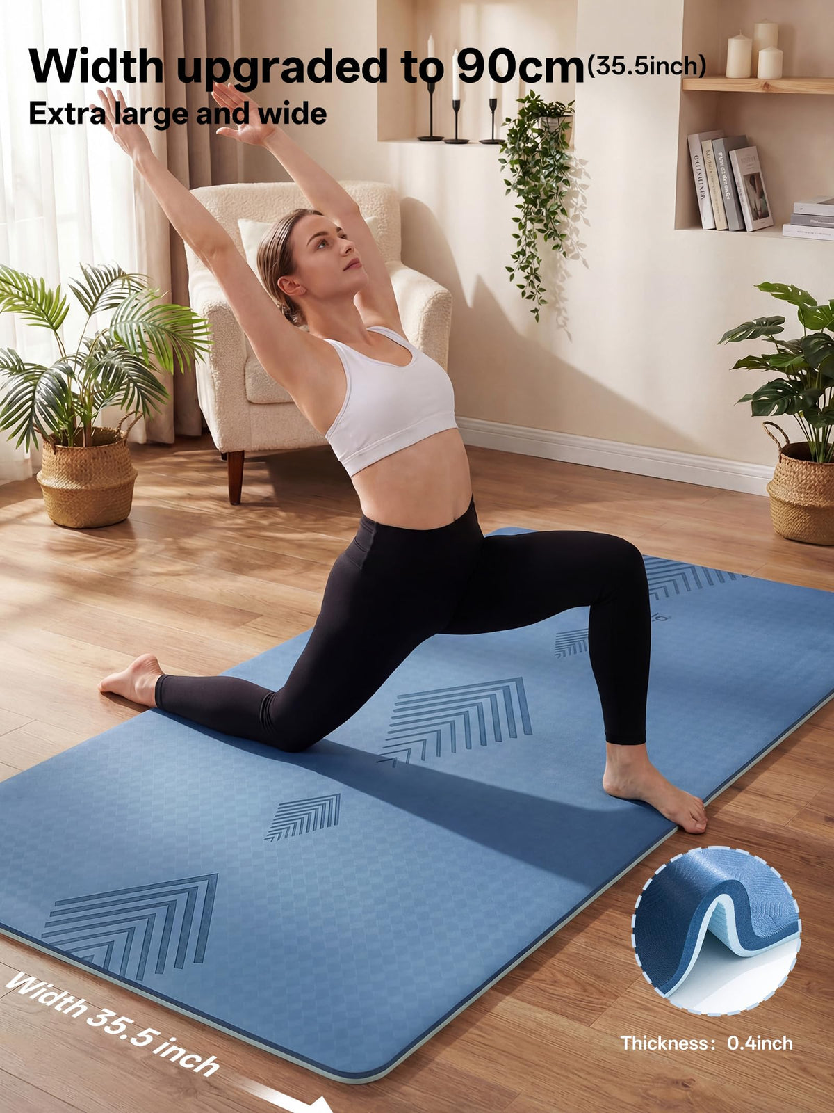Large Yoga Mat 73x35.5x0.4" (Blue/sky blue)