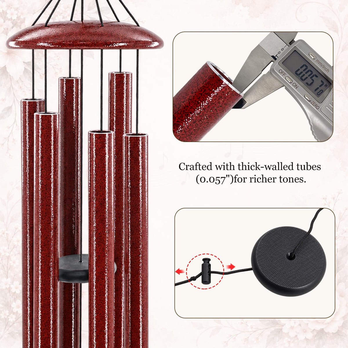 45 in Memorial Wind Chimes Large with 6 Heavy Tubes (45“Ruby Red)