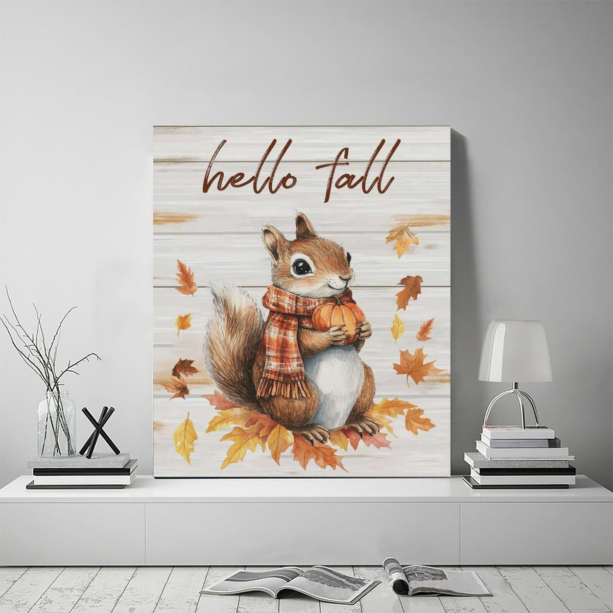 Fall Squirrel Wall Art Squirrel Pictures Wall Decor Autumn Canvas Prints Maple Leaf Decorations Painting Framed Artwork Office Home Decor For Kitchen Bathroom Bedroom Dining Living Room 20"x24" (Squirrel / 20"L x 24"W)