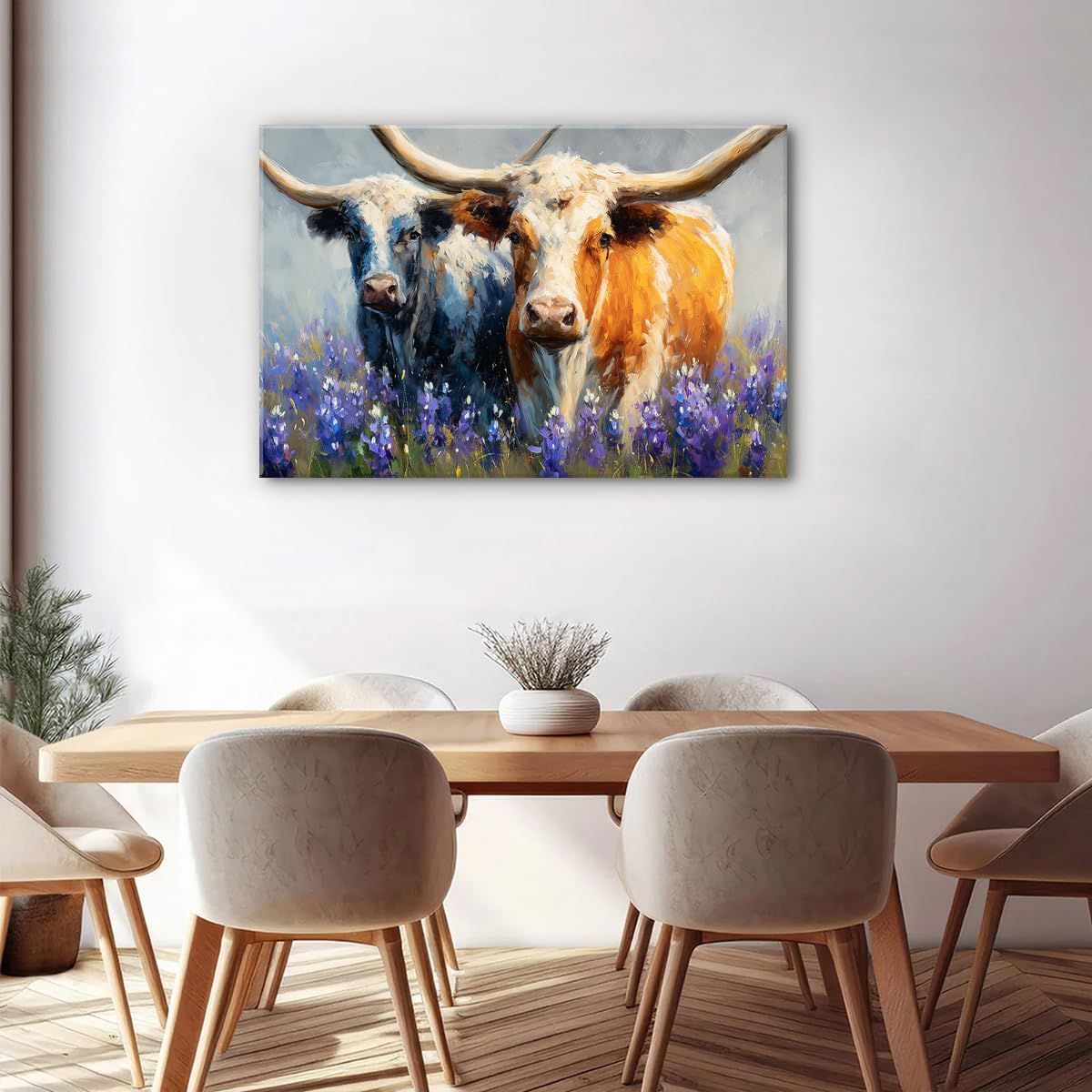 Farmhouse Highland Cow Wall Art Western Wall Decor Kitchen Living Room Large Highland Cow Picture Canvas Prints Decor Abstract Nature Country Animals Painting Poster Lavender Landscape Artwork 32x48” (48"L x 32"W / HighlandCow2)