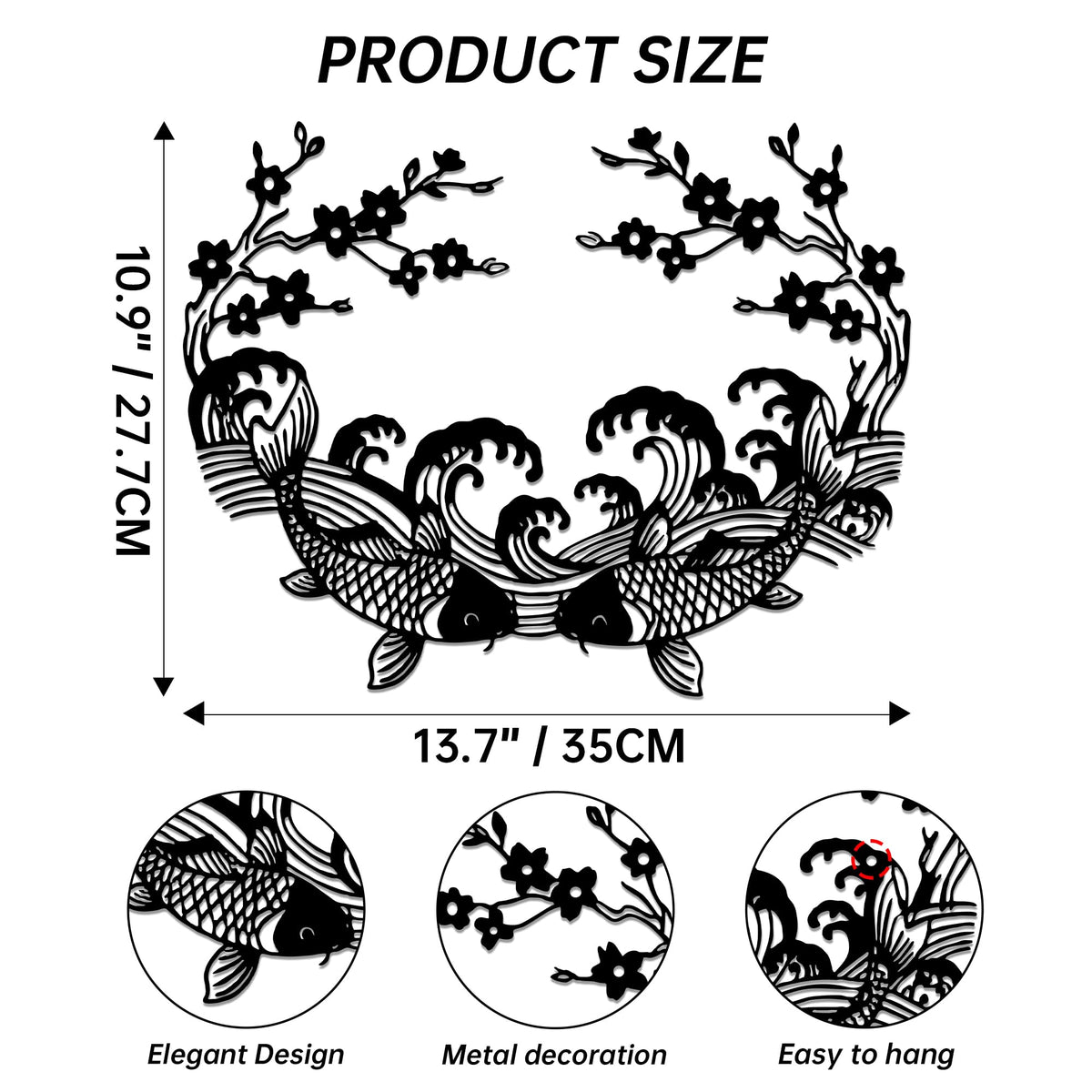 Koi Fish & Cherry Blossom Metal Wall Art (Koi fish)