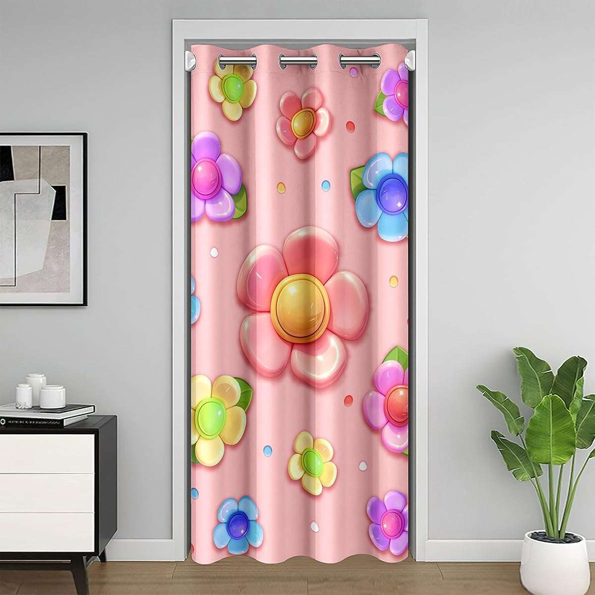 Bright Pink Door Curtain for Doorway Privacy 52x80 Inch 1 Panel Kids Flower Closet Cover for Boys Girls Teens Modern Art Room Divider Curtain Breathable Soft LightweightlRoom Decor (Bright Pink / 52"W x 80"L (Pack of 1))