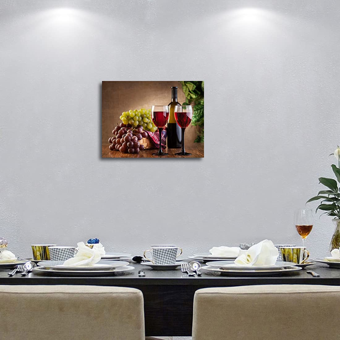 Grape Wine Wall Art Black Red Wine Bottles and Glasses Painting 12"x16" (Grape Wine / 16"L x 12"W)