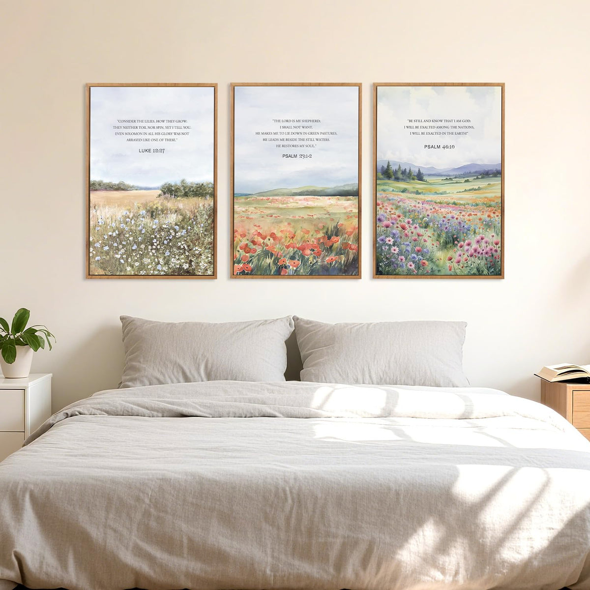 Inspirational Bible Verse Framed Canvas Wall Art Set (Scripture / 24"L x 36"W)