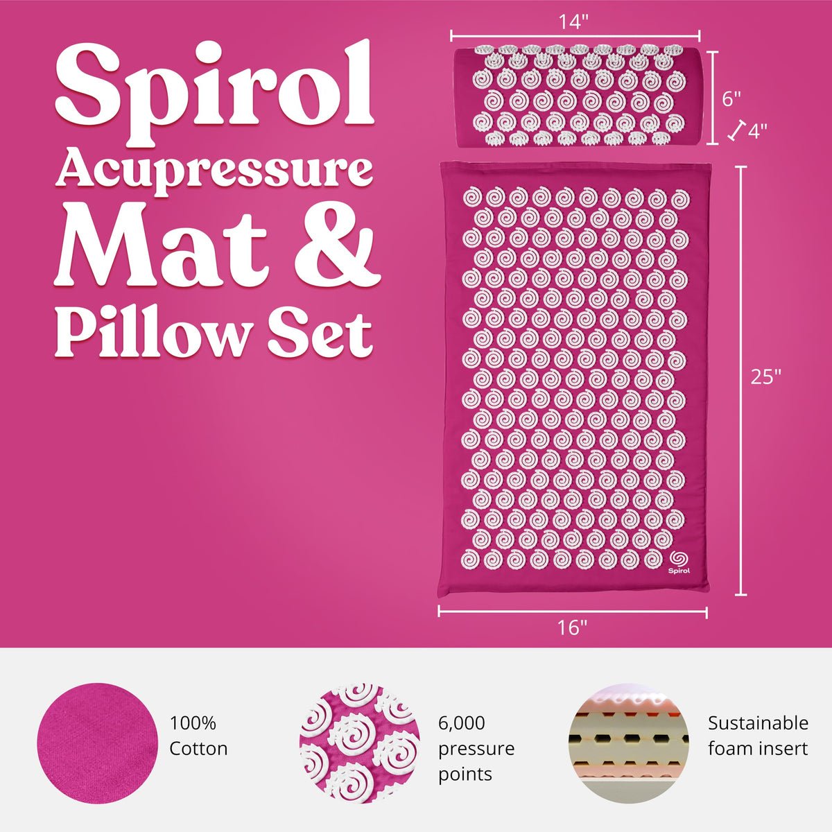 Spirol Acupressure Mat and Pillow Set for Back (Amethyst)