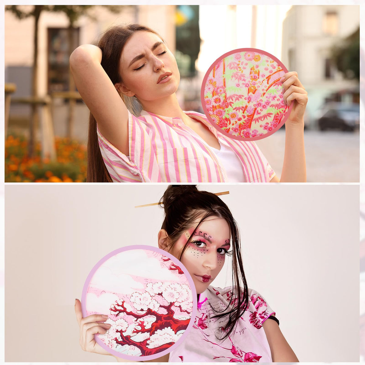 104 Pcs Japanese Foldable Flying Fan Round Hand Disc (Japanese Fan)