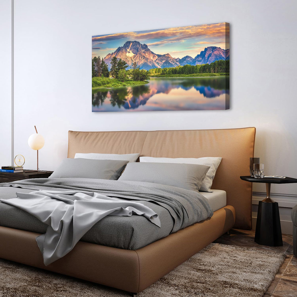 Grand Teton National Park Wall Art Mountain Lake Scenic Panoramic Canvas Wall Decor for Living Room Sunrise Nature Prints Bedroom Vintage Forest Landscape Posters Artwork Office Home Decoration 30x60" (57.8"L x 30"W / Wyoming Mountain)