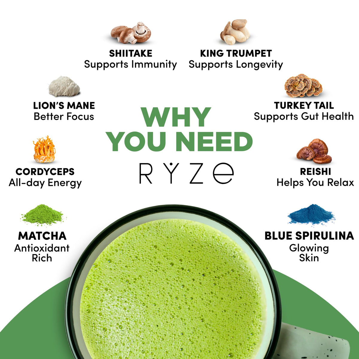 RYZE Mushroom Matcha Starter Kit (12.66 Ounce (Pack of 1))