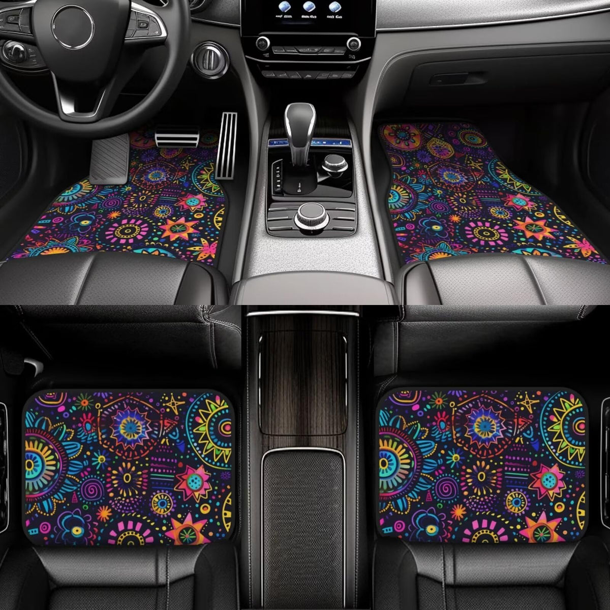 Boho Flower Car Floor Mats Floral Carpet Floor Mats Auto Heel Pad for Women Girl Mandala Floral Ethnic Purple Car Accessories Universal Fit for Suvs Sedans Trucks Cars (Boho Flower)