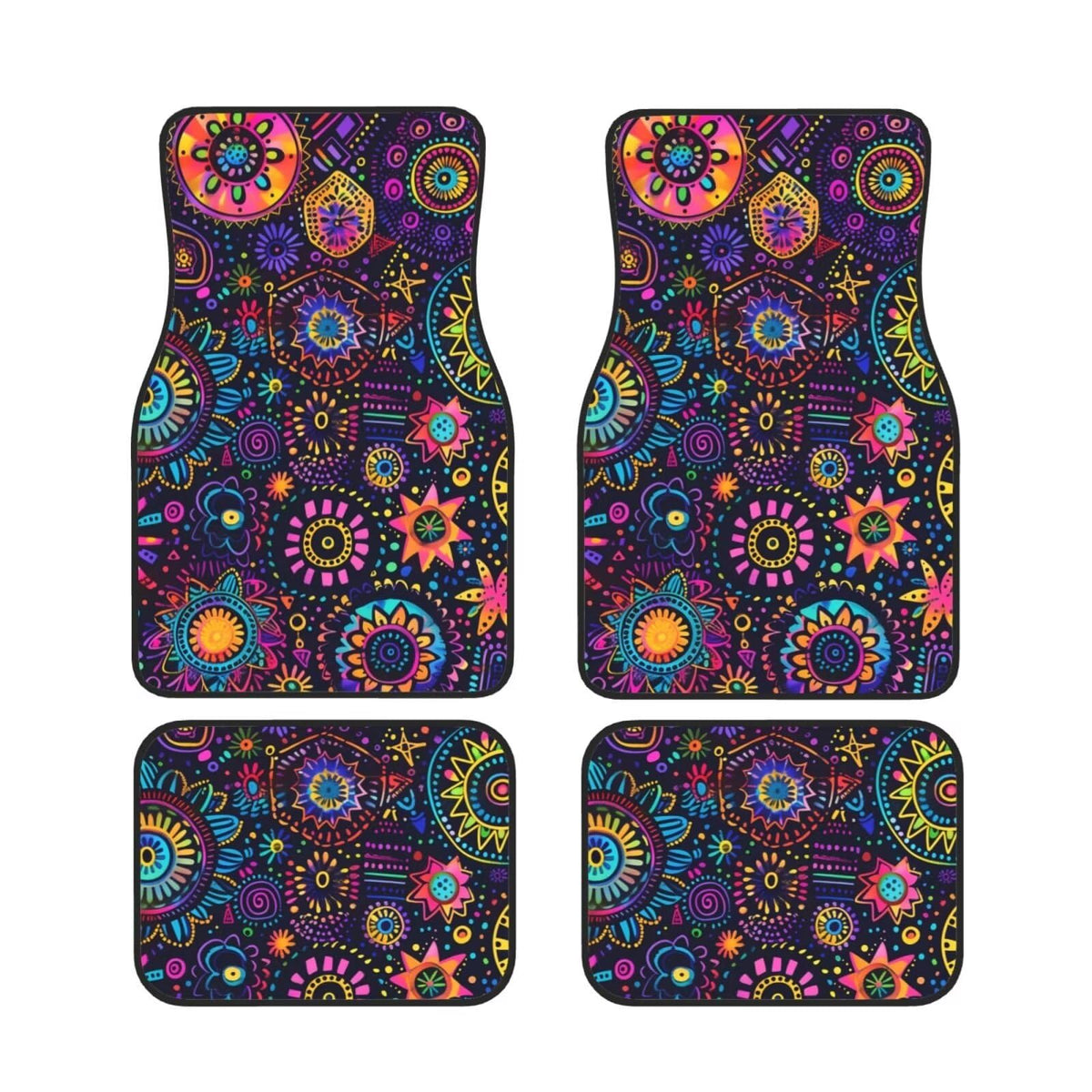 Boho Flower Car Floor Mats Floral Carpet Floor Mats Auto Heel Pad for Women Girl Mandala Floral Ethnic Purple Car Accessories Universal Fit for Suvs Sedans Trucks Cars (Boho Flower)