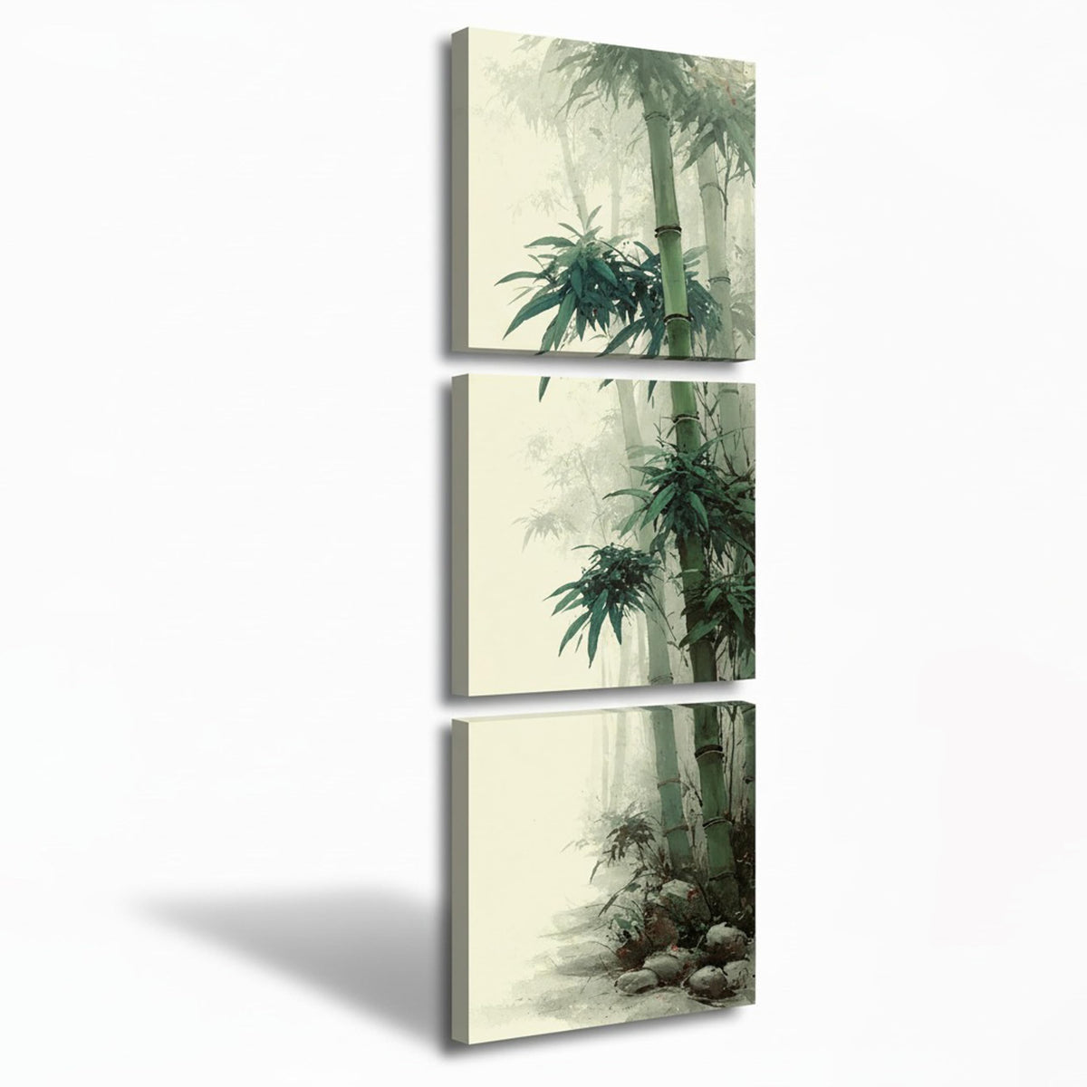 3Pcs Vertical Green Bamboo Wall Art Asian Watercolor Canvas Print Oriental Zen Artwork Traditional Japanese Chinese Style Decor for Living Room Bedroom Meditation Yoga Studio Office (Green Bamboo / 16x16 inches (3 pieces))