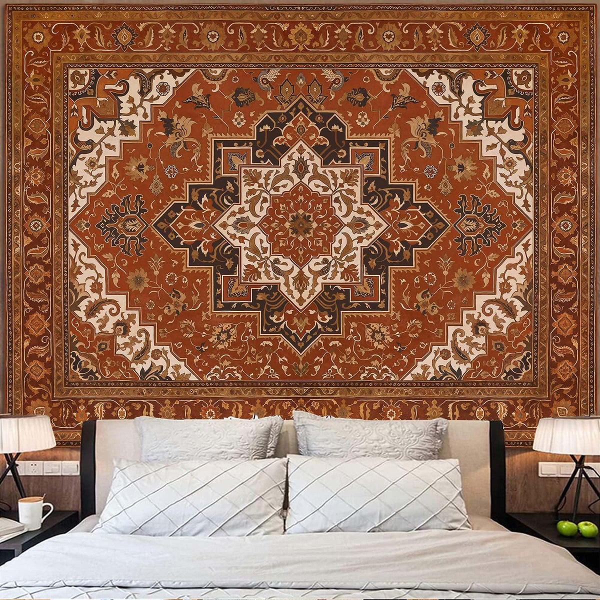 Vintage Floral Tapestry Wall Hanging Hippie Indian Bohemian Mandala Tapestry Aesthetic Retro Carpet Brown Small Tapestries for Mural Bedroom Living Room Dorm Decor 60 x 44 Inch (Eight Angles / 60"L x 44"W)