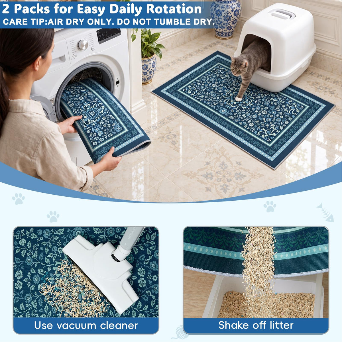 Cat Litter Mat (Navy Blue / L(33x22in))