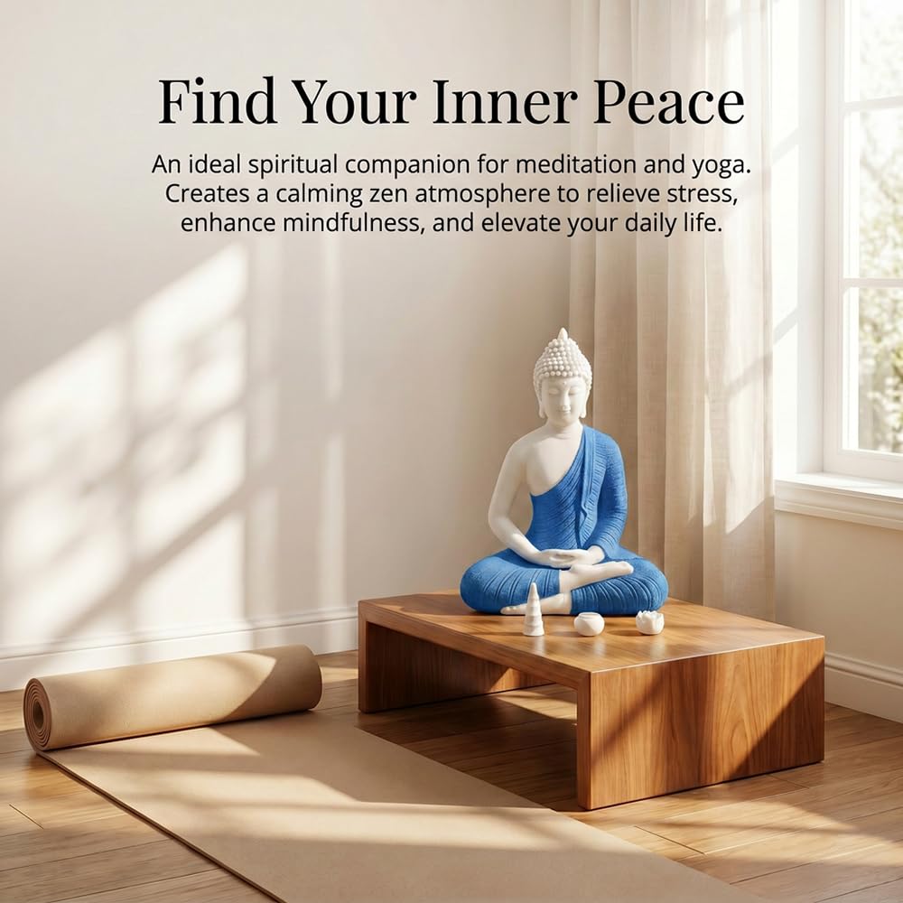 8.6" Shakyamuni Buddha Statue Blue Ceramic Zen Decor (Blue / 8.6INCH)