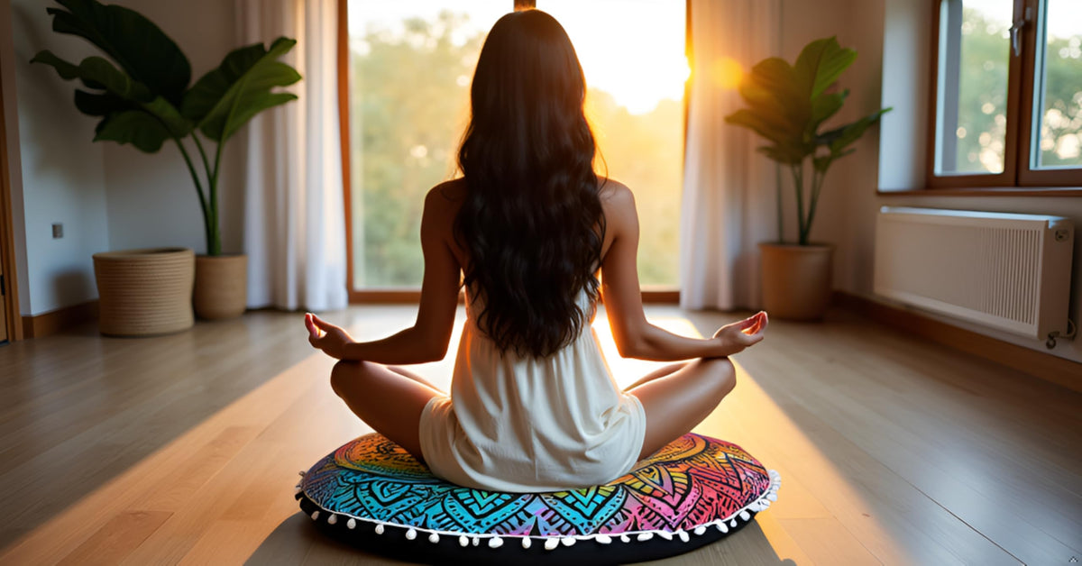 Round Mandala Boho Pillow Cover Meditation India Room Seating Poufs Cover for Living Room Yoga Room Home Décor Bedroom Balcony Garden Decoration Cotton Floor Cushion Cover 22" (22" / Multi Flower)