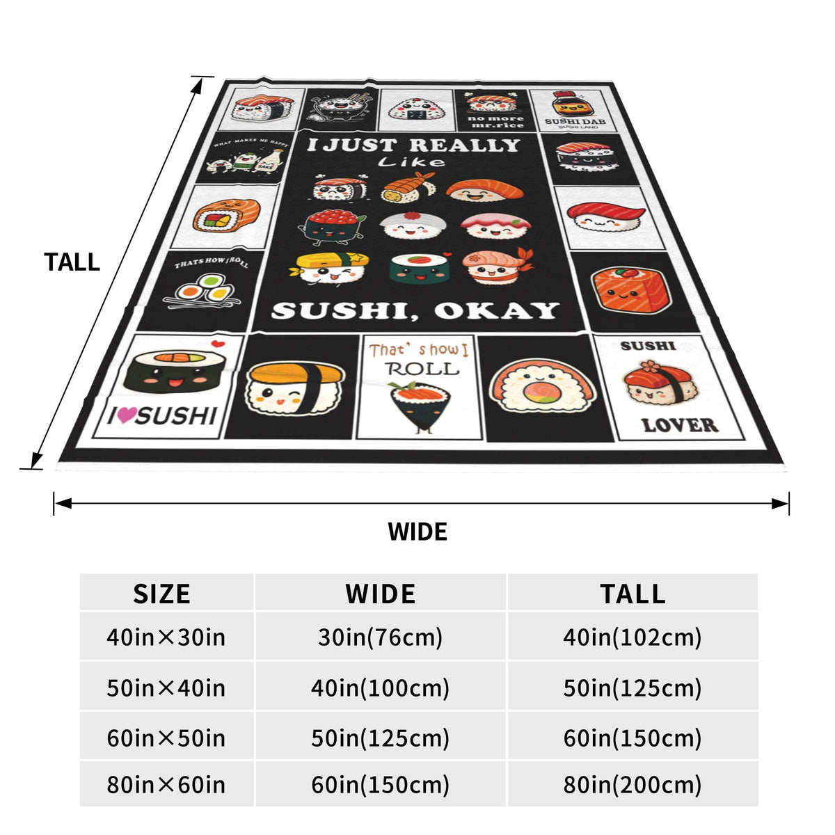 Sushi Fleece Throw Blanket Cute Food Gift Room Decor 50"x60" (Sushi / 50"X60")