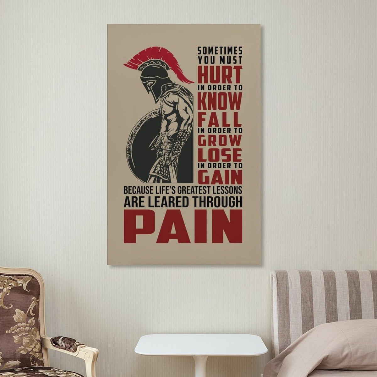 Spartan Motivation Quote Spartan Warrior Canvas Printing Wall Art Prints Wall Decor Posters Pain Lessons Typography Red Black Stoic Gym Office Living Room Bedroom Decor 20x30inch (style-23 / 20x30inch(50x75cm) Unframe)